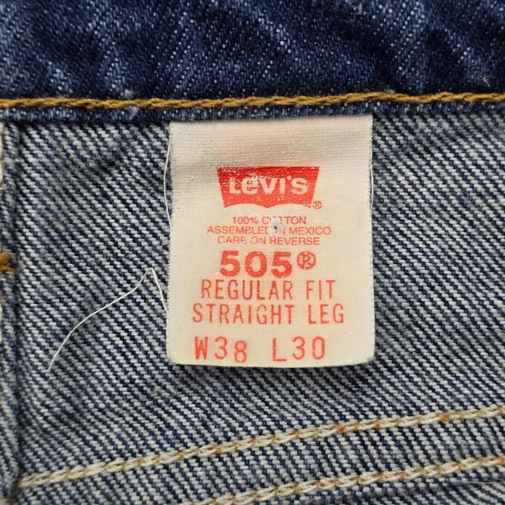 Levis 505 Mens Orange‎ Tab Regular Fit Straight Leg Dark Wash Jeans W38 L30